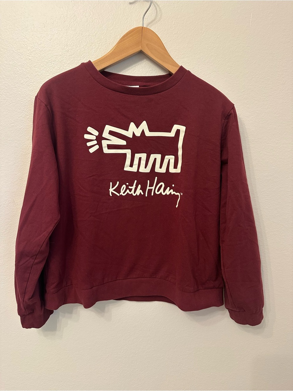 Keith Haring Maroon Barking Dog Graphic Sweatshirt